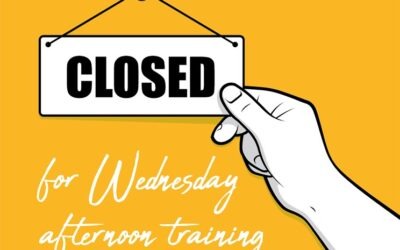 Closed for our training afternoon (Wednesday 29th June)